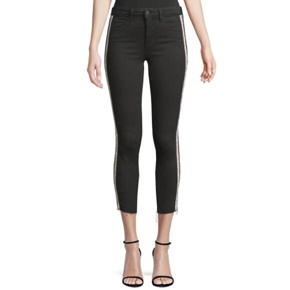 L'AGENCE Margot Rhinestone Crystal-Stripe High-Rise Skinny Jeans, Noir - Picture 2 of 4